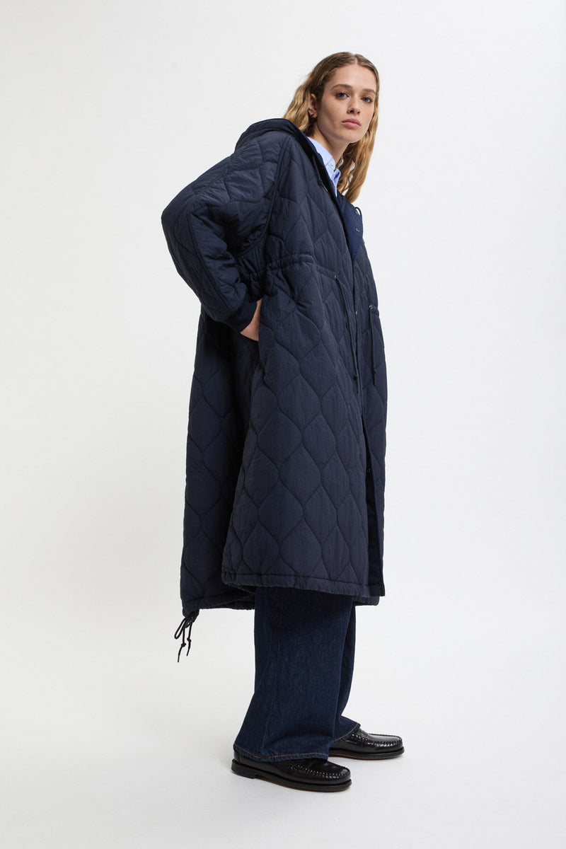 Nylon Quilted Hooded Coat