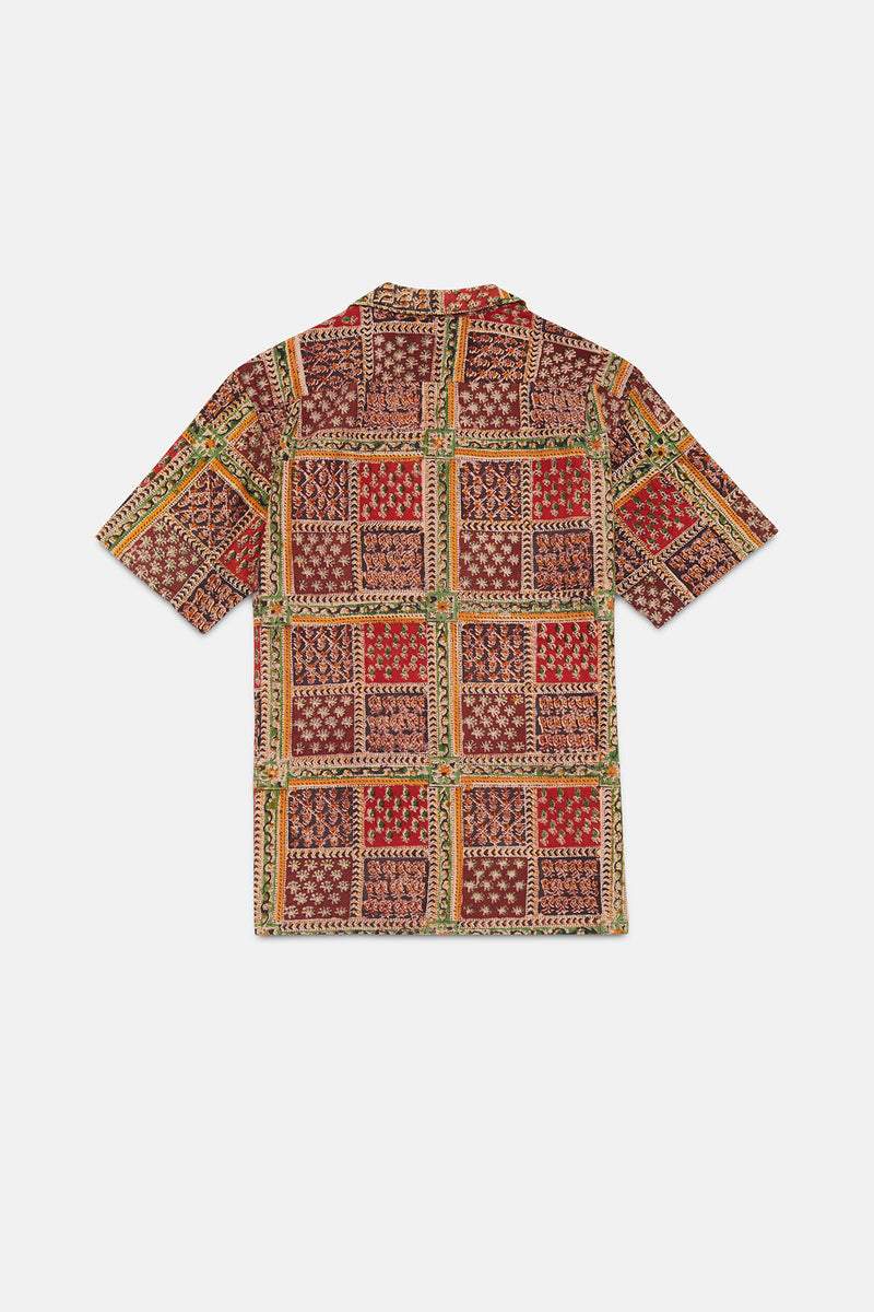 Open Collar Block Print Shirt