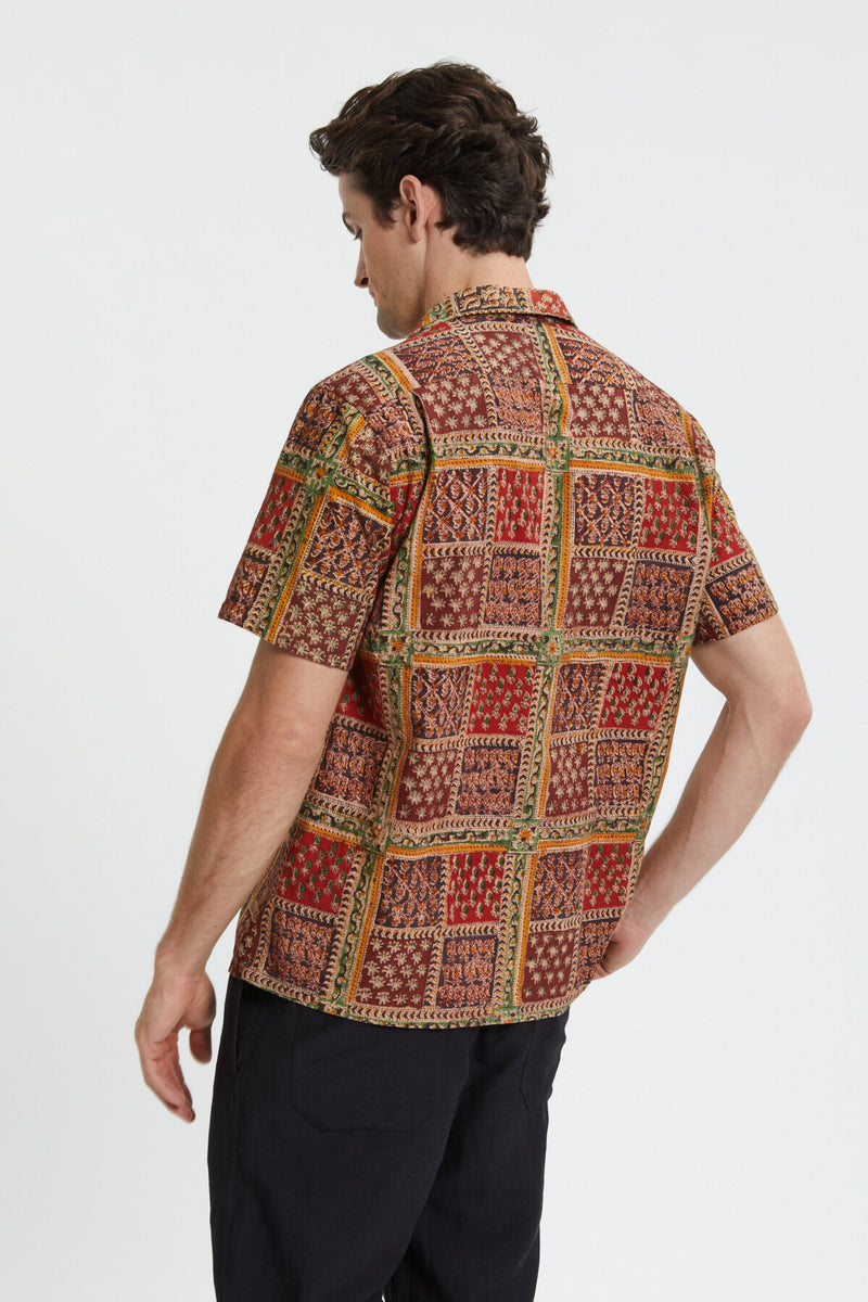 Open Collar Block Print Shirt