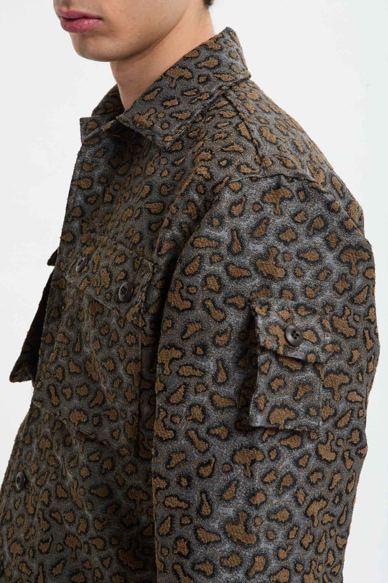 Military Shirt Jacket Camo Jacquard