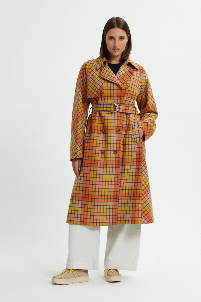 Women's Check Wool Trench