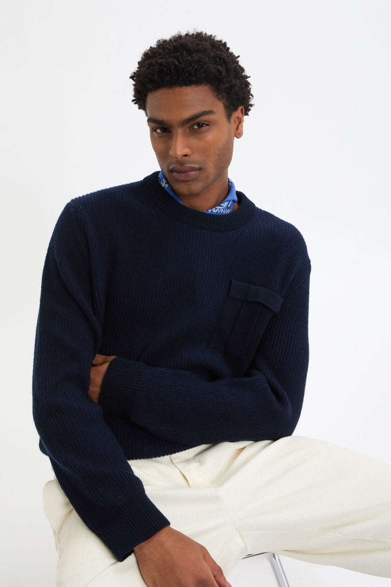 RIB-KNIT CREWNECK POCKET JUMPER