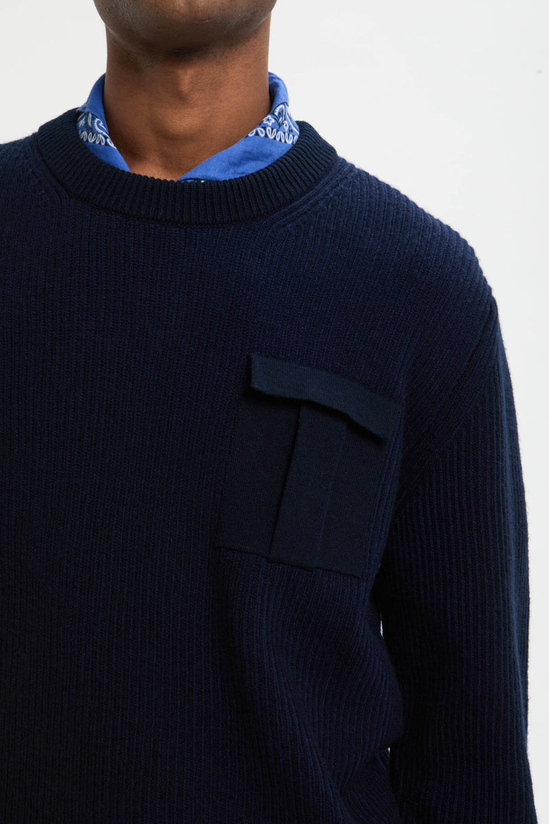 RIB-KNIT CREWNECK POCKET JUMPER