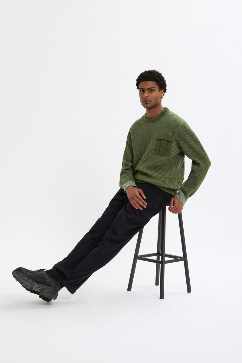 CREWNECK POCKET CONTRAST RIB JUMPER