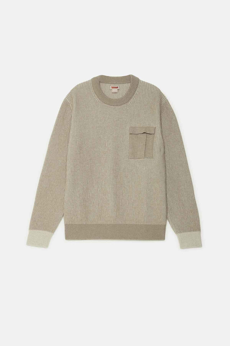 CREWNECK POCKET CONTRAST RIB JUMPER