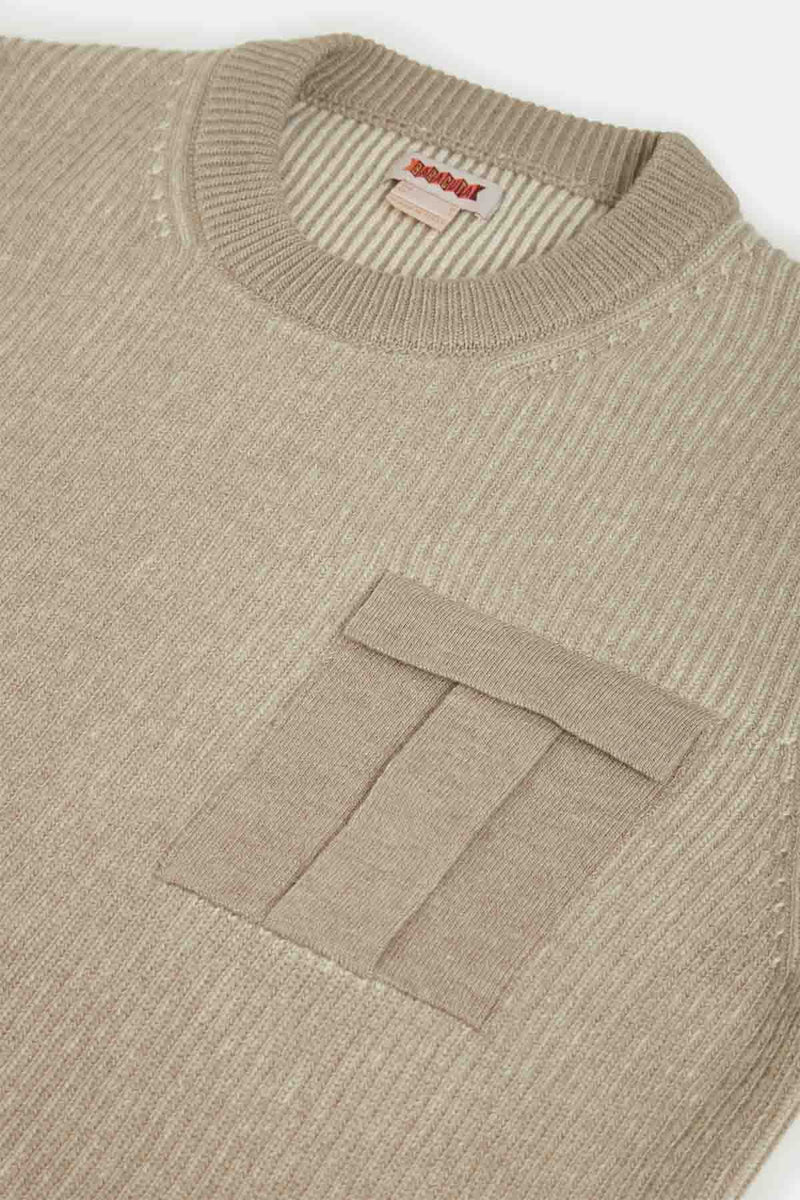 CREWNECK POCKET CONTRAST RIB JUMPER
