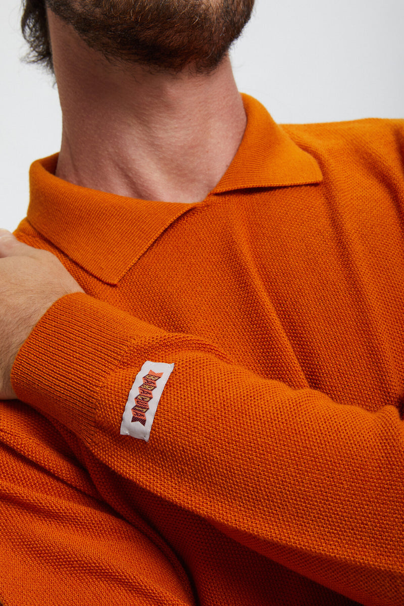 Rice Stitch Long Sleeve Polo