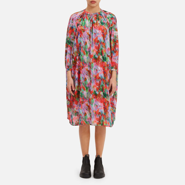 Long-sleeved dress with multicolored print