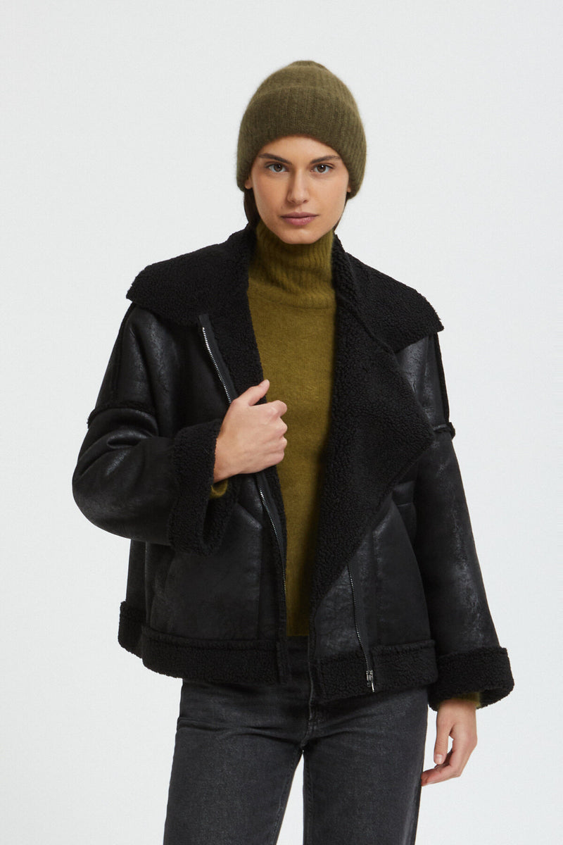 Eco-Shearling hooded & zipped Jacket